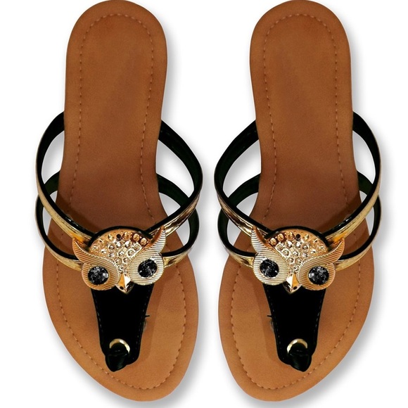 Gem Studded Open Back Synthetic Leather Flat Thong - Picture 2 of 8